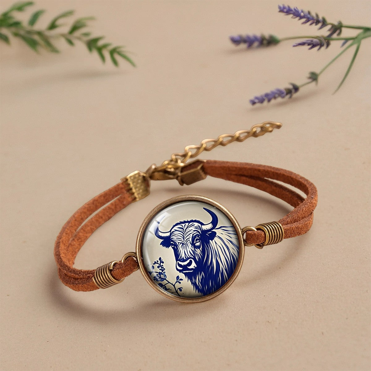 Blue Highland Cow Leather Bracelet