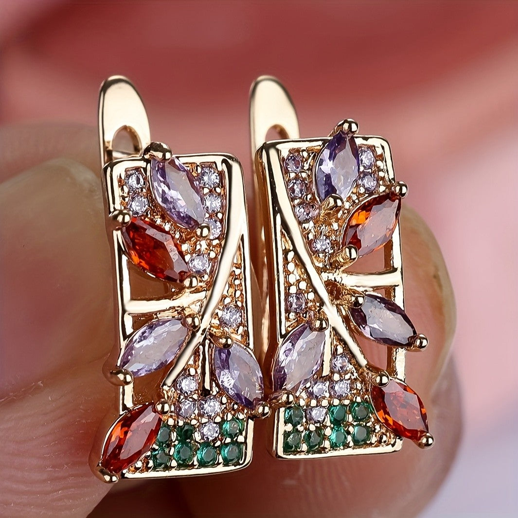 Multicolor Zircon Leaf Earrings