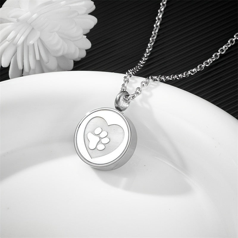 Round Paw Print Heart Urn Necklace