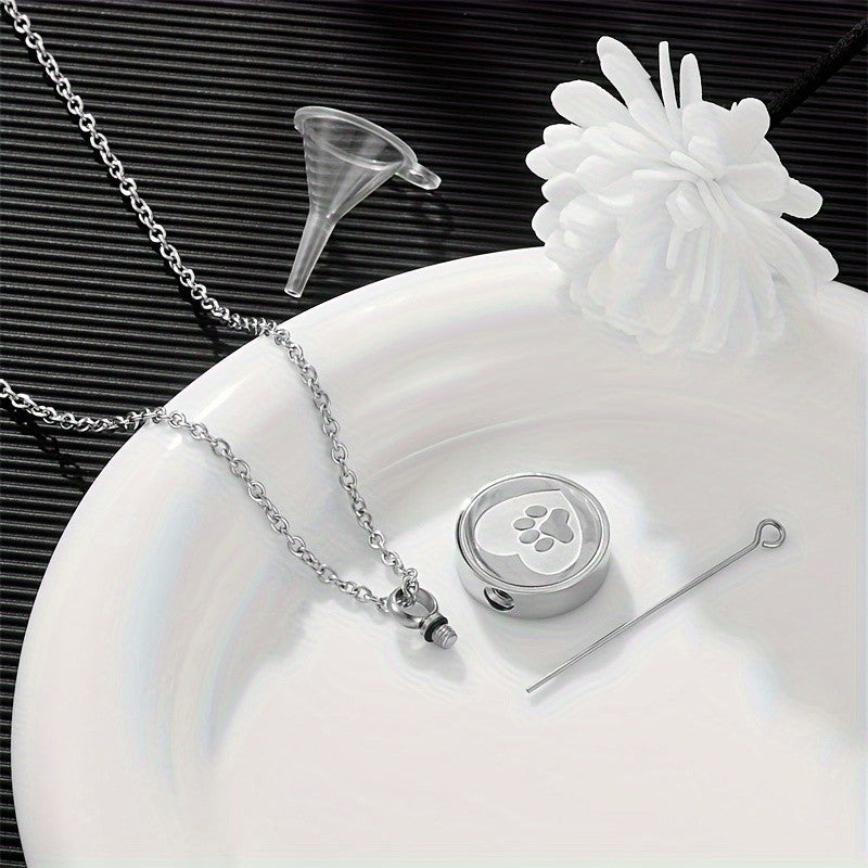 Round Paw Print Heart Urn Necklace