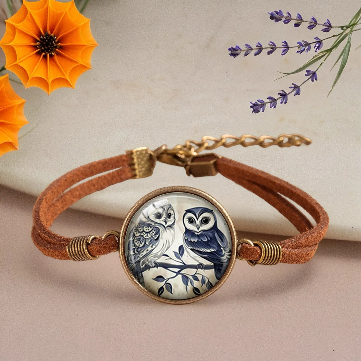Blue & White Owl Cabochon Bracelet
