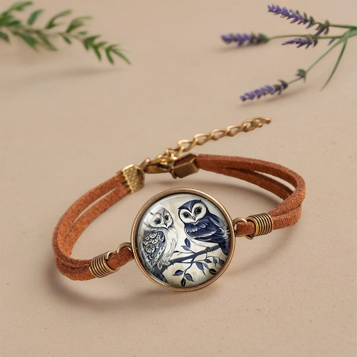 Blue & White Owl Cabochon Bracelet