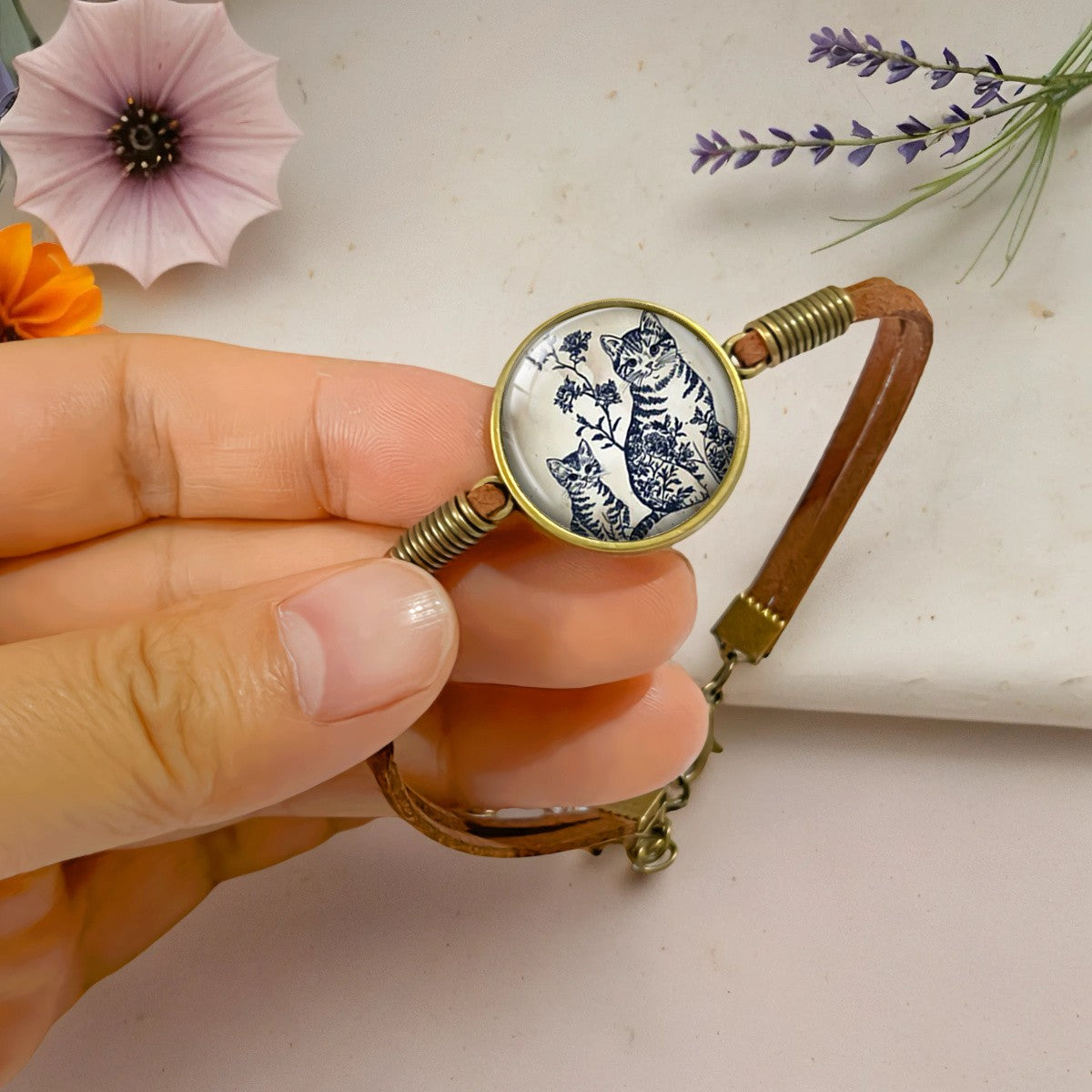 Blue Floral Cat Bracelet