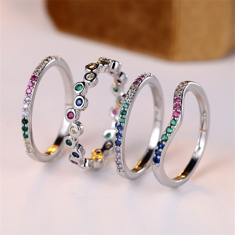 Rainbow Zircon Stackable Ring Set