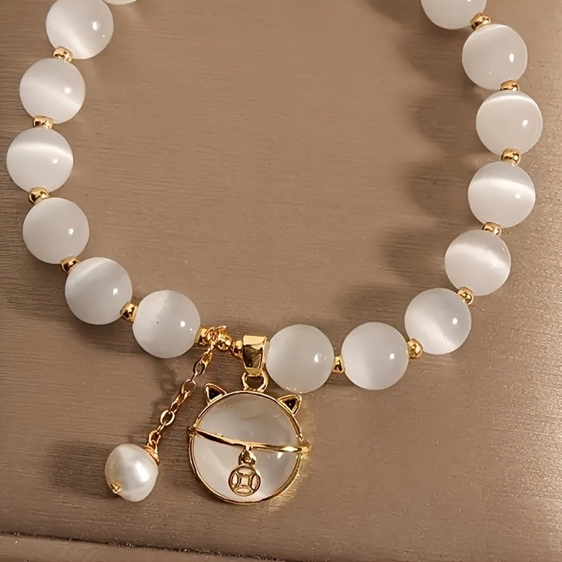 Cat Charm White Stone Bracelet