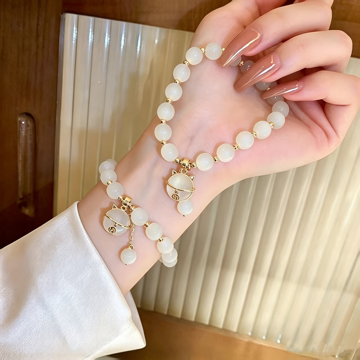 Cat Charm White Stone Bracelet