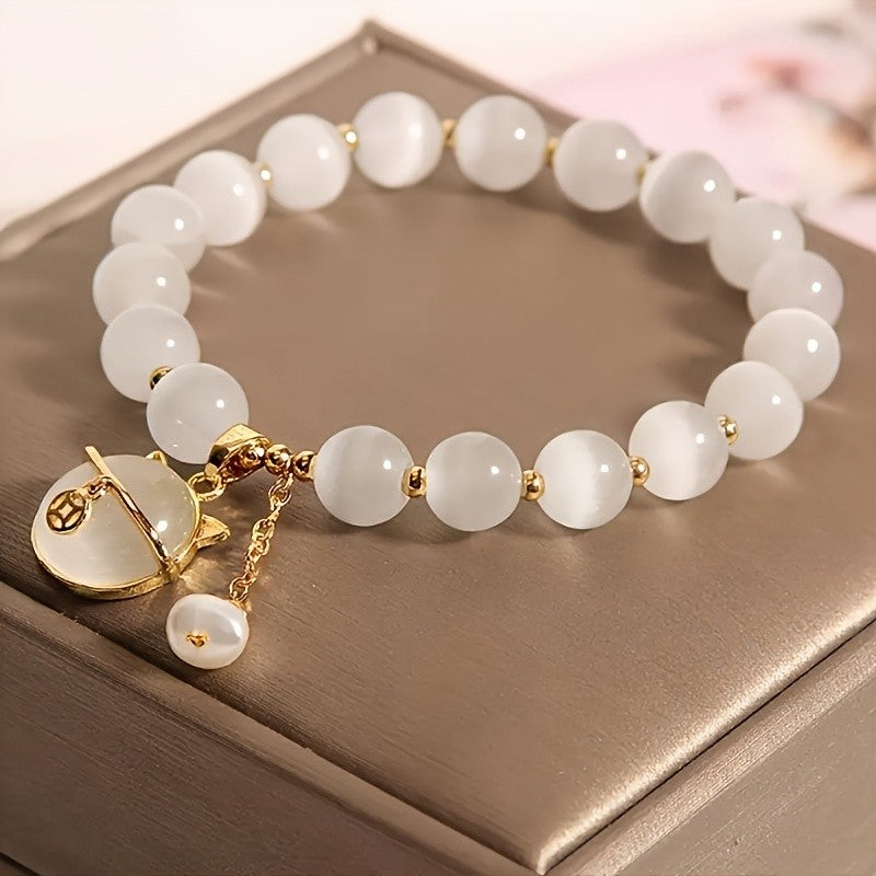 Cat Charm White Stone Bracelet