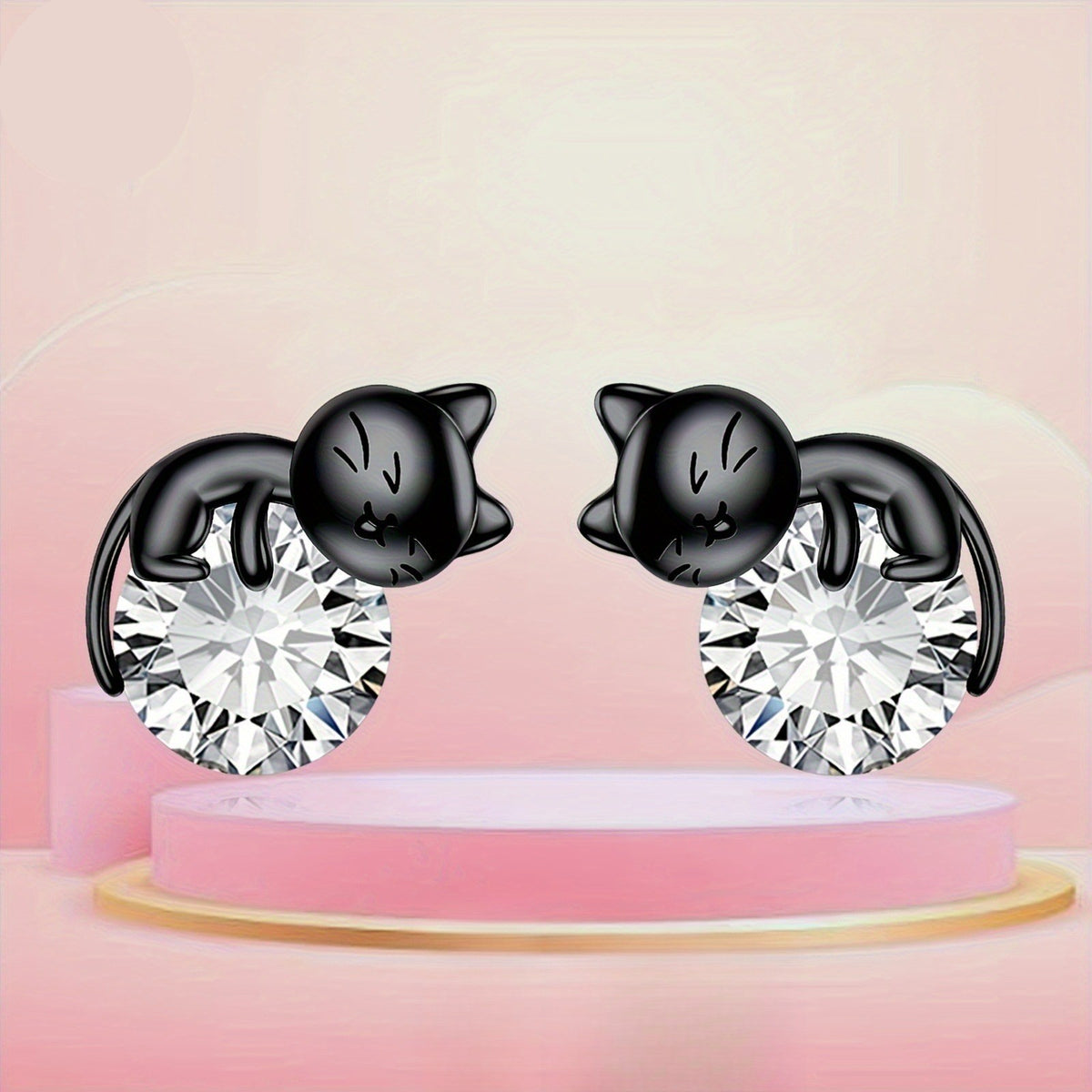 Black Cat Crystal Stud Earrings