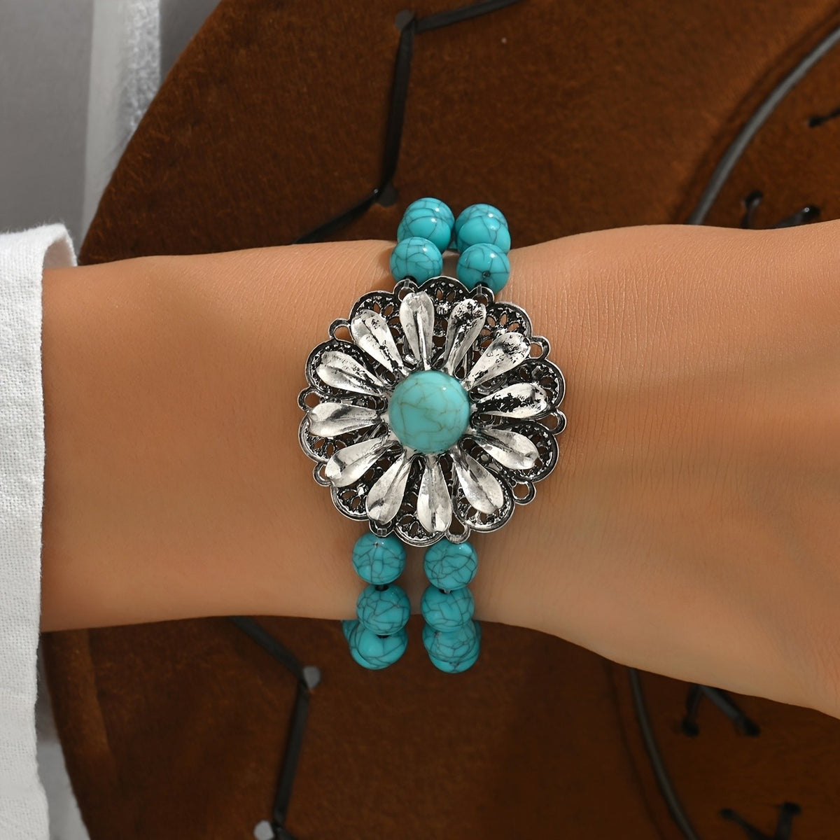 Turquoise Daisy Stretch Bracelet