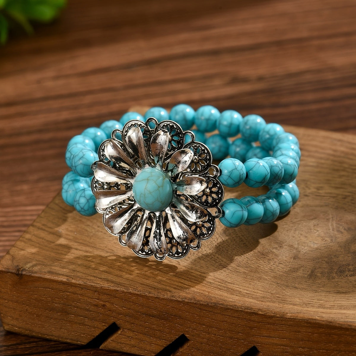 Turquoise Daisy Stretch Bracelet