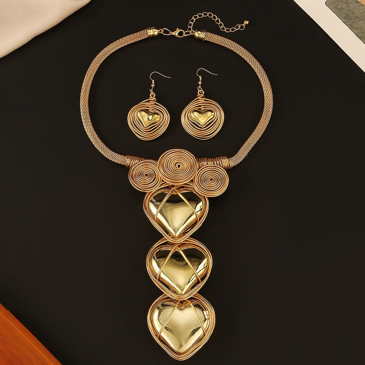Gold-Tone Heart Coil Jewelry Set