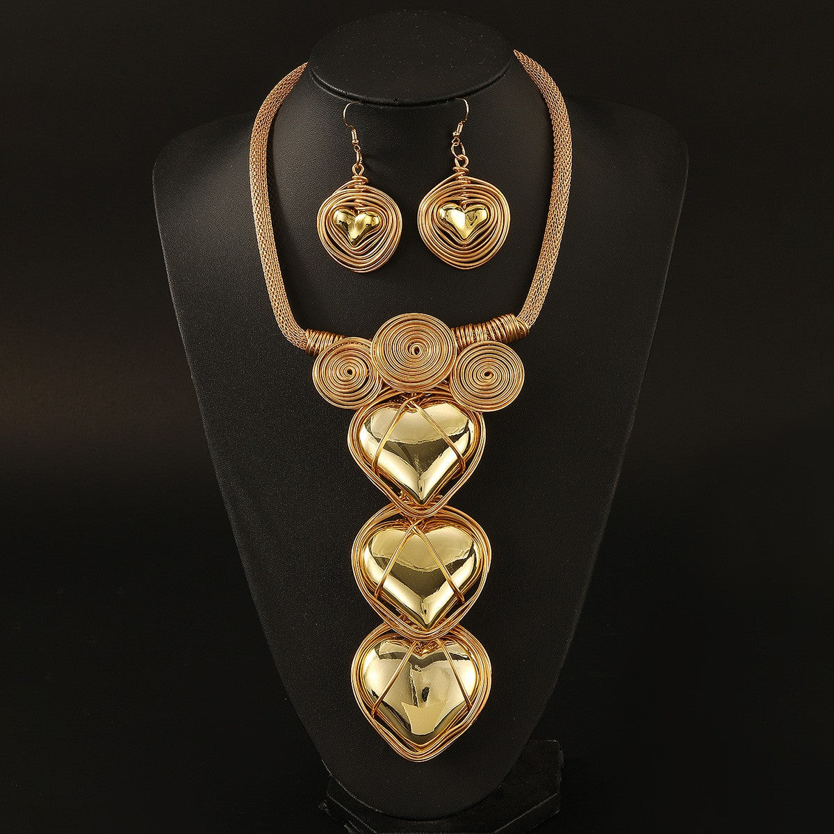 Gold-Tone Heart Coil Jewelry Set