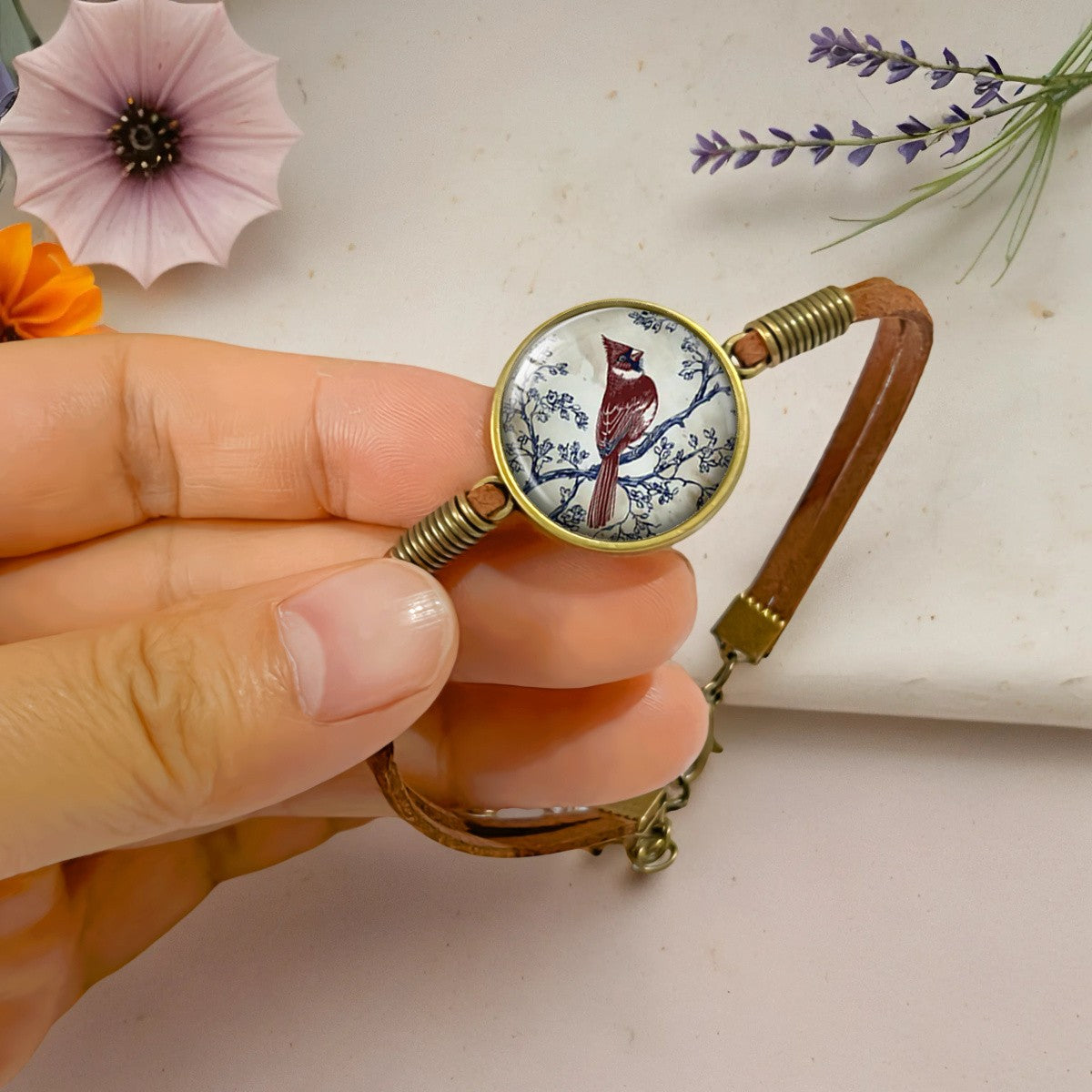 Red Bird Leather Bracelet