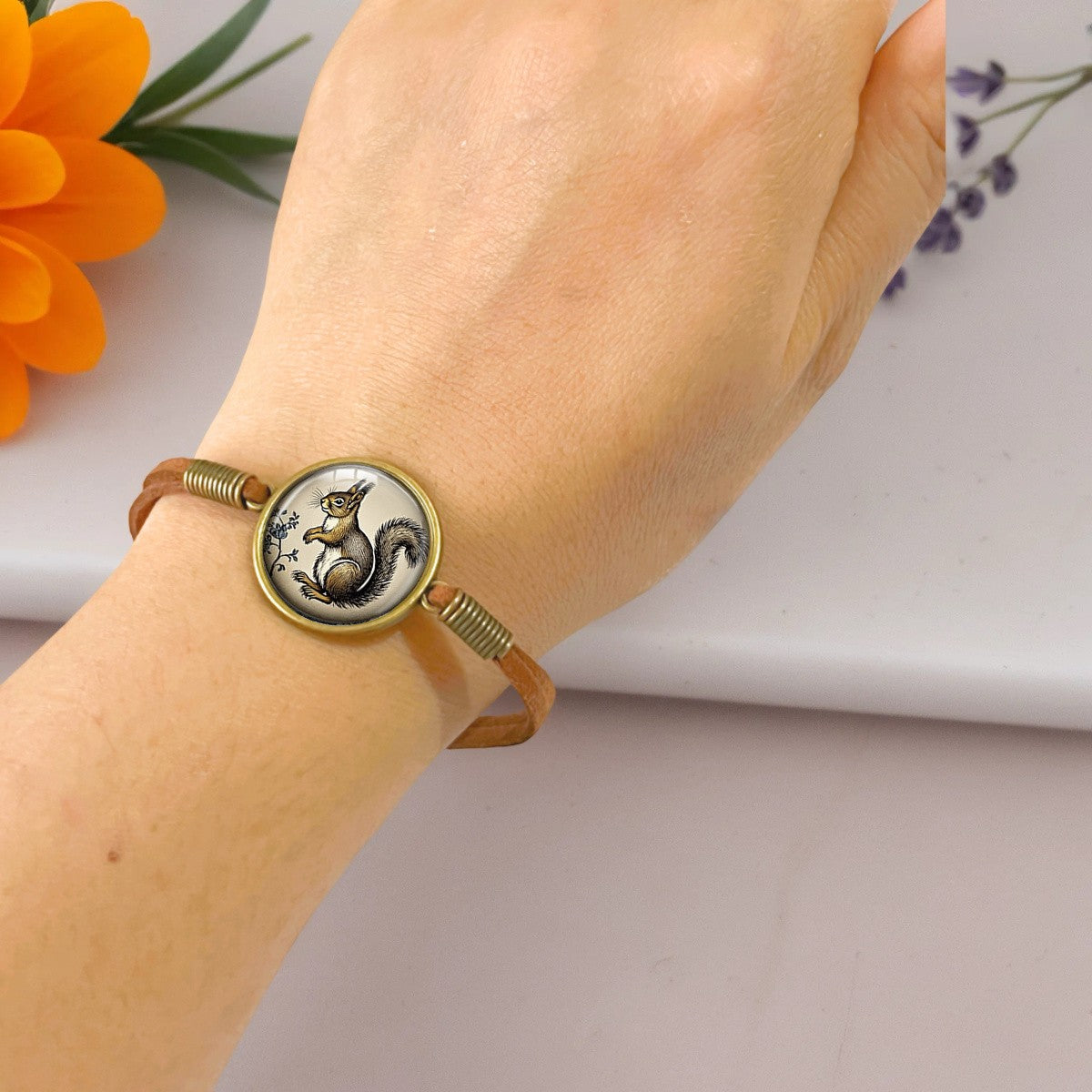 Squirrel Cabochon Leather Bracelet