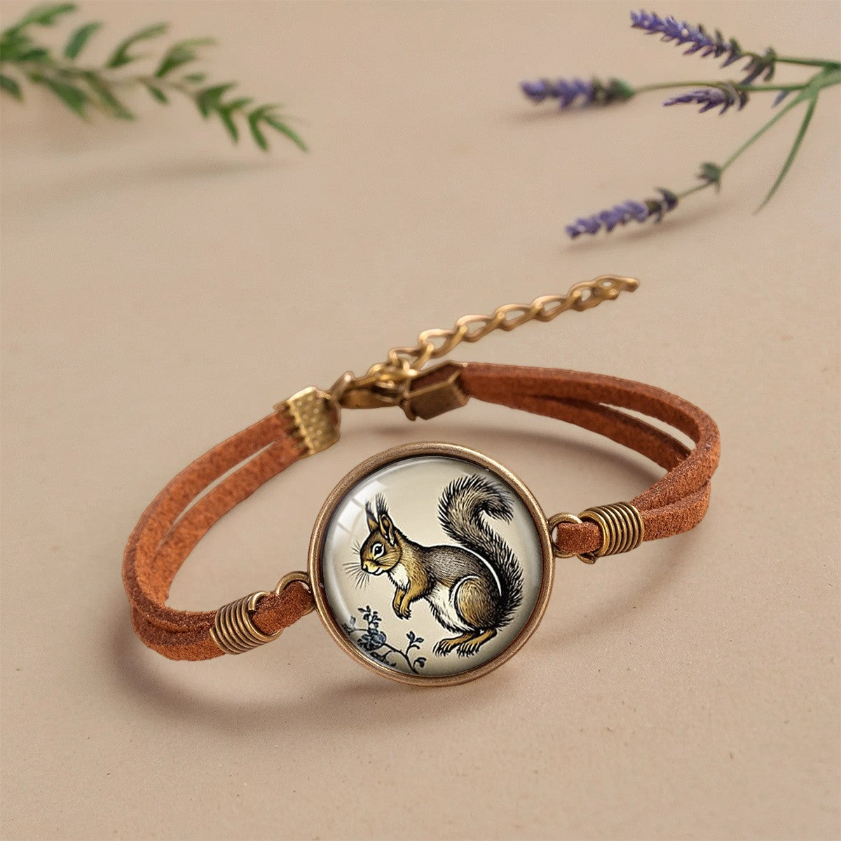 Squirrel Cabochon Leather Bracelet