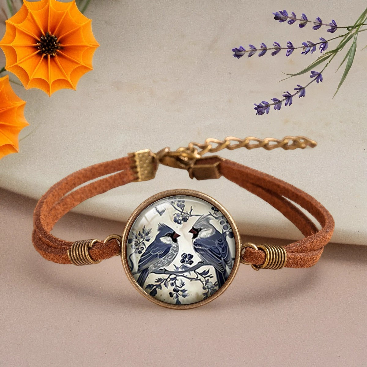 Blue Bird Art Cabochon Bracelet