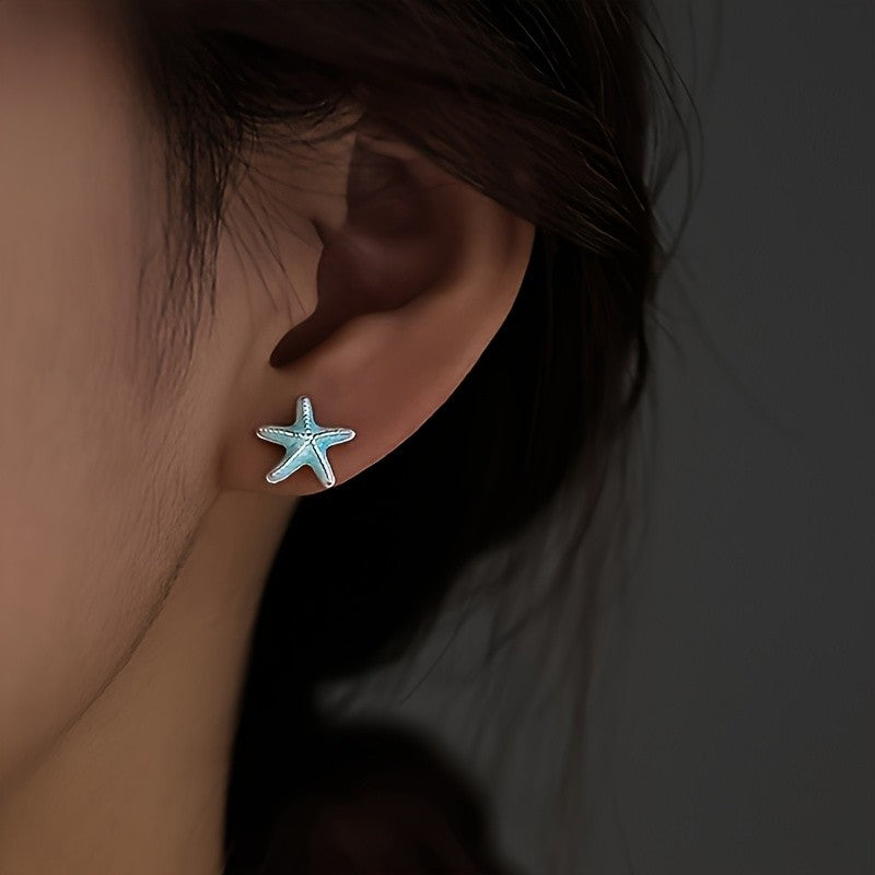 Teal Starfish & Shell Stud Earrings