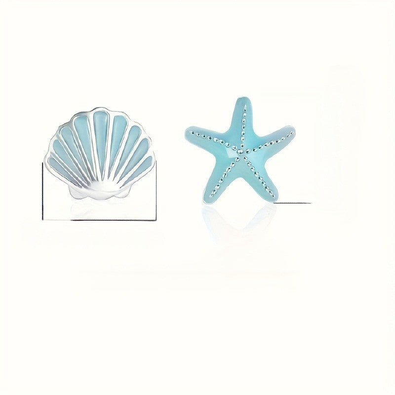 Teal Starfish & Shell Stud Earrings