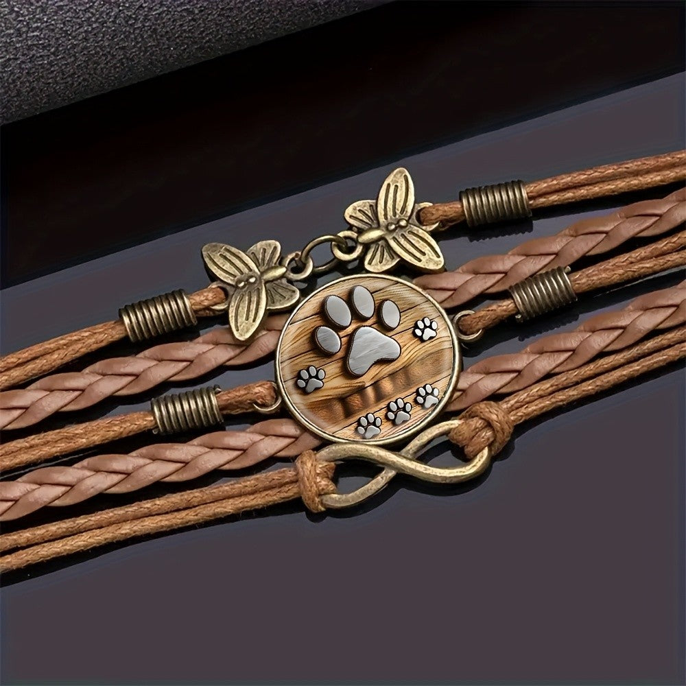 Paw Print Butterfly Braided Bracelet
