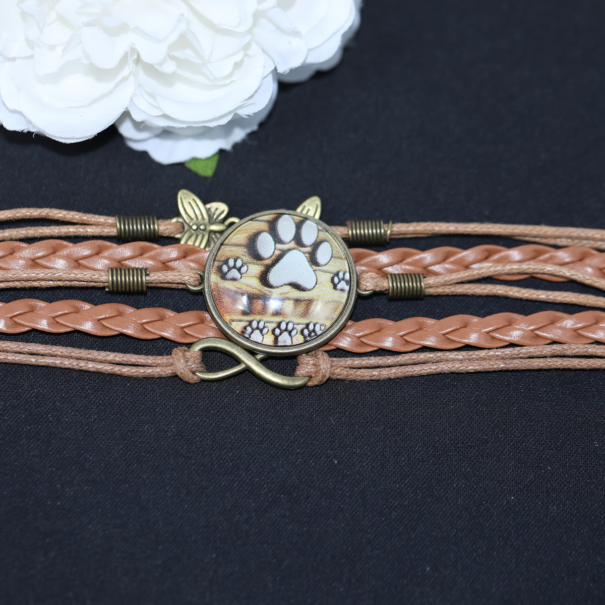 Paw Print Butterfly Braided Bracelet
