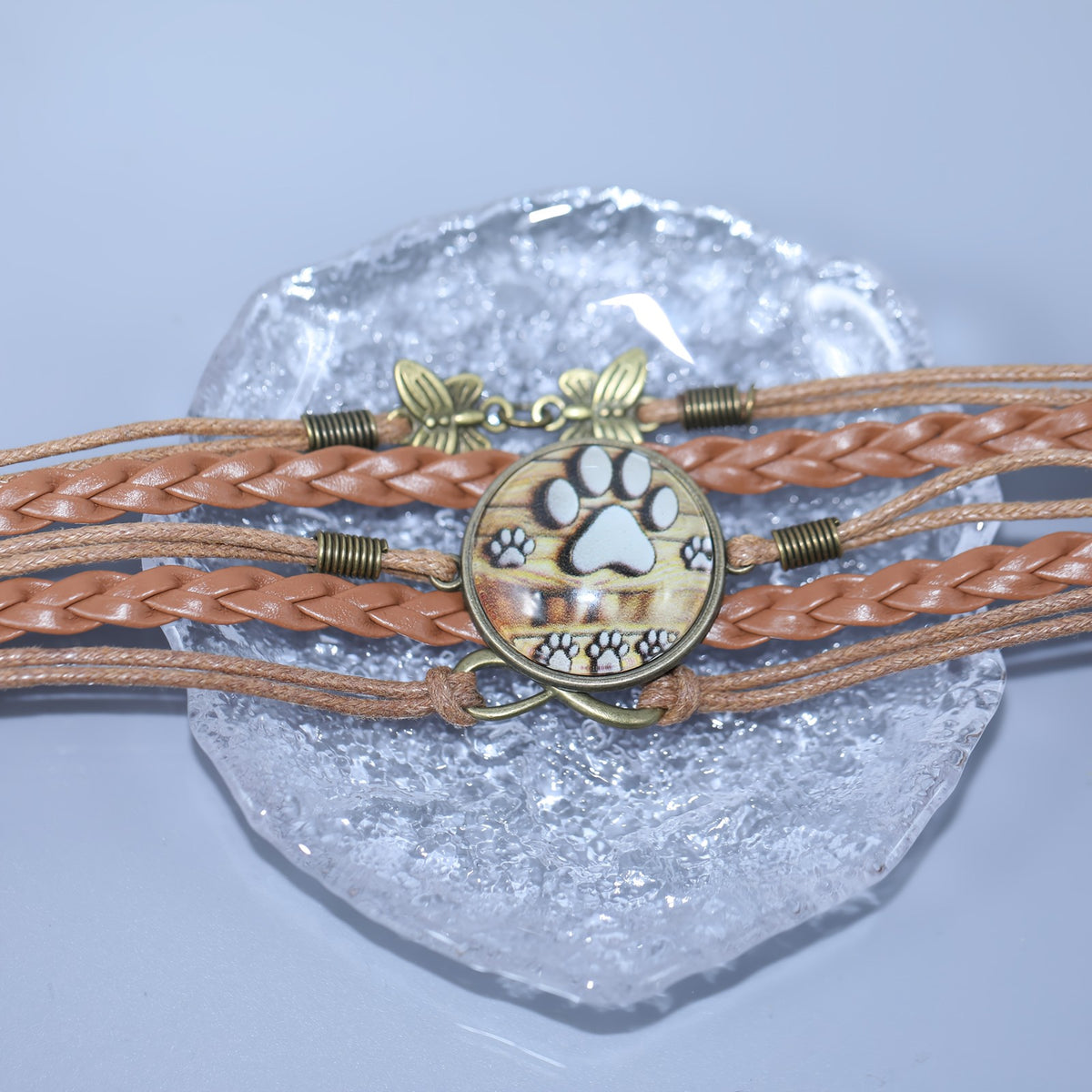 Paw Print Butterfly Braided Bracelet