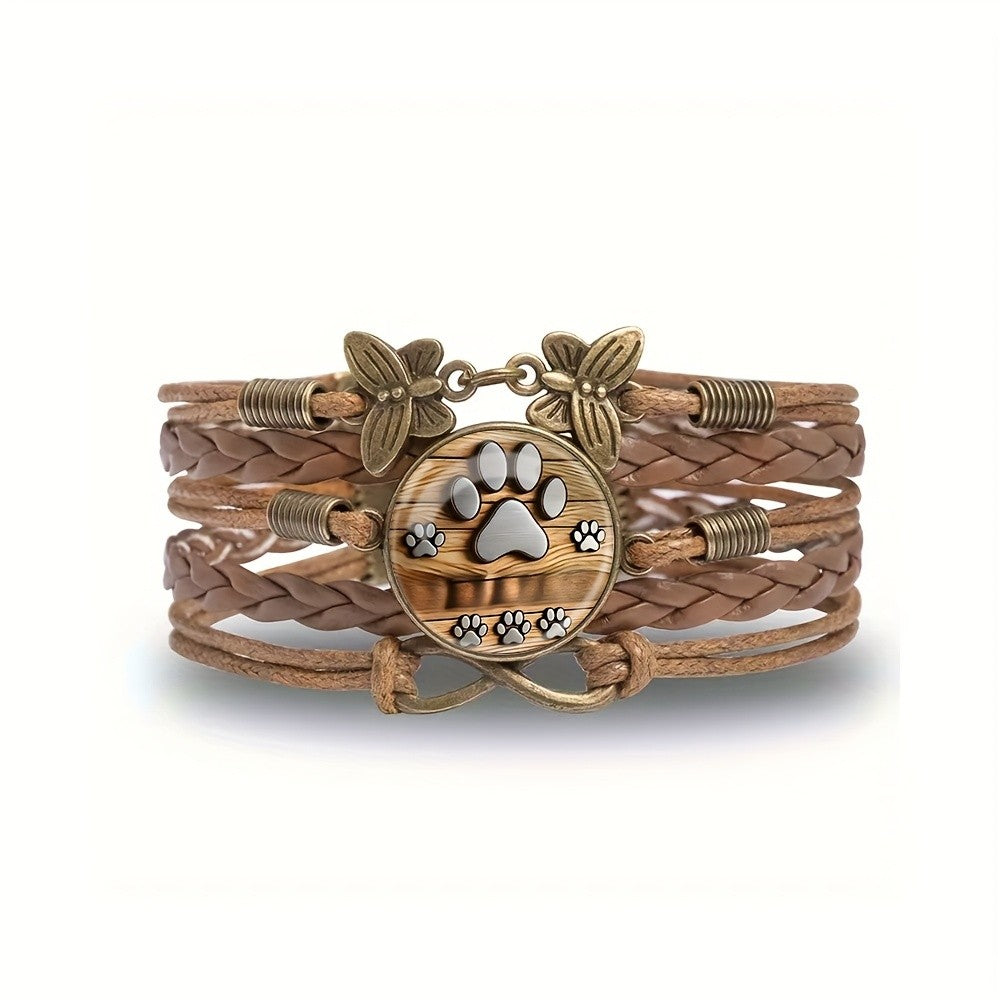 Paw Print Butterfly Braided Bracelet