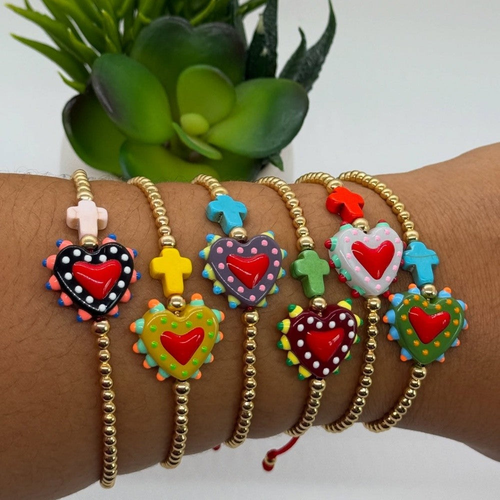 Sacred Heart & Cross Bead Bracelet