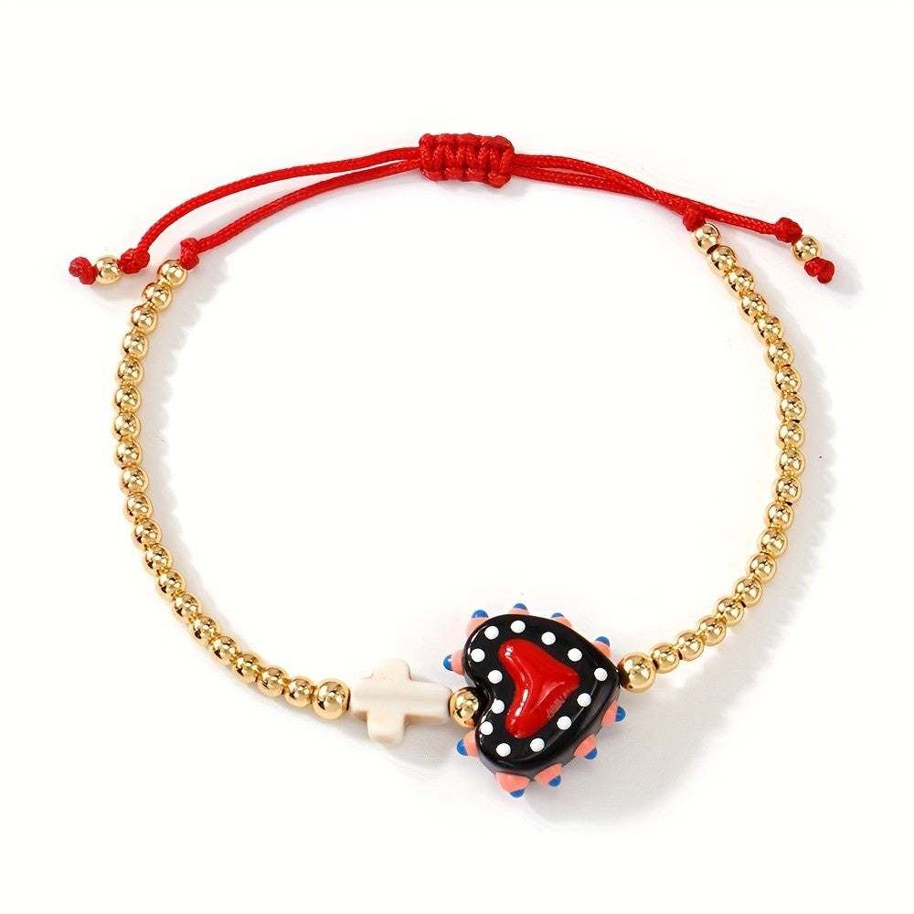 Sacred Heart & Cross Bead Bracelet
