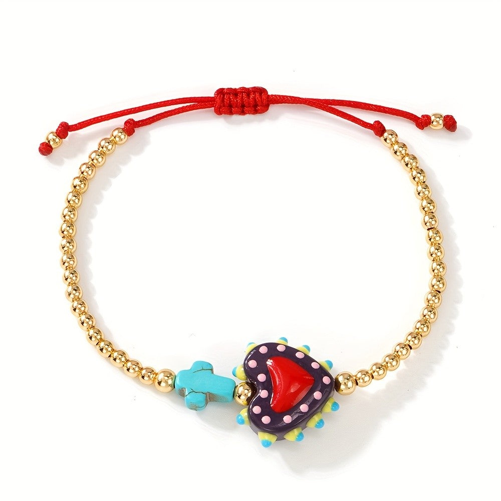 Sacred Heart & Cross Bead Bracelet