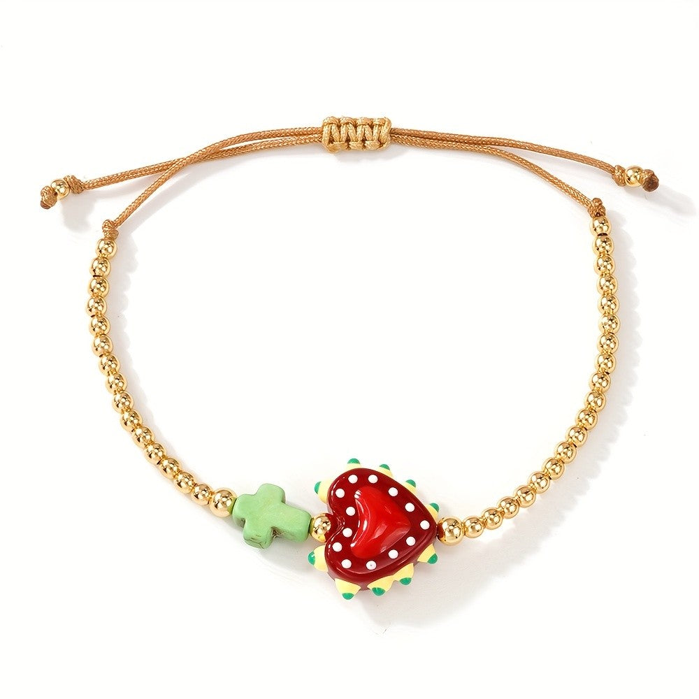 Sacred Heart & Cross Bead Bracelet