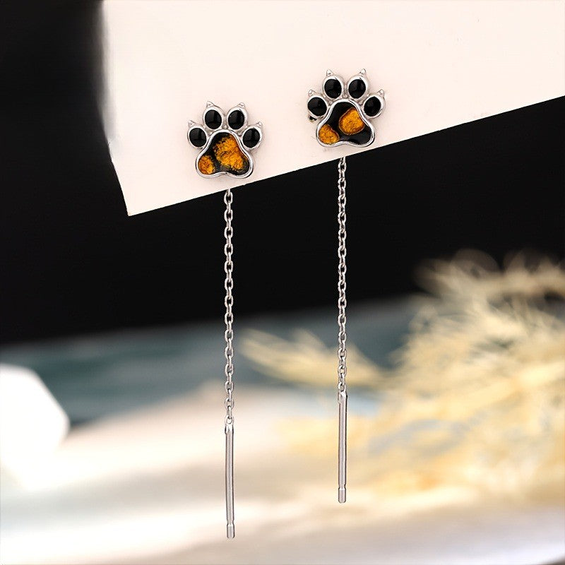 Amber Paw Print Threader Earrings