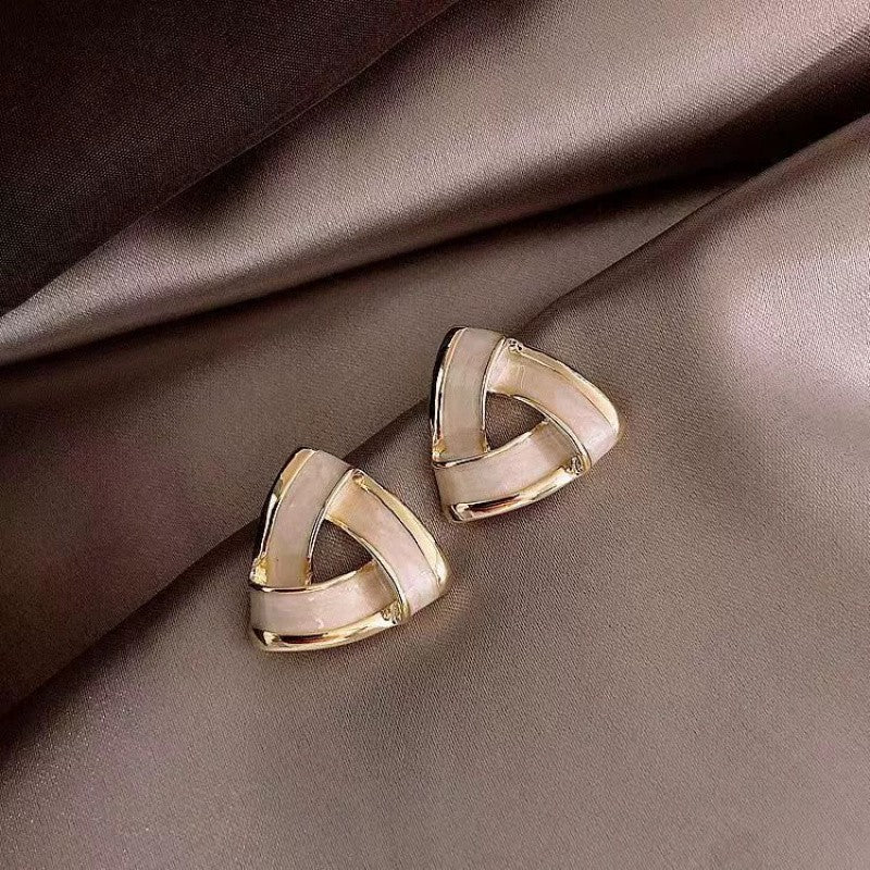 Ivory Interwoven Triangle Stud Earrings
