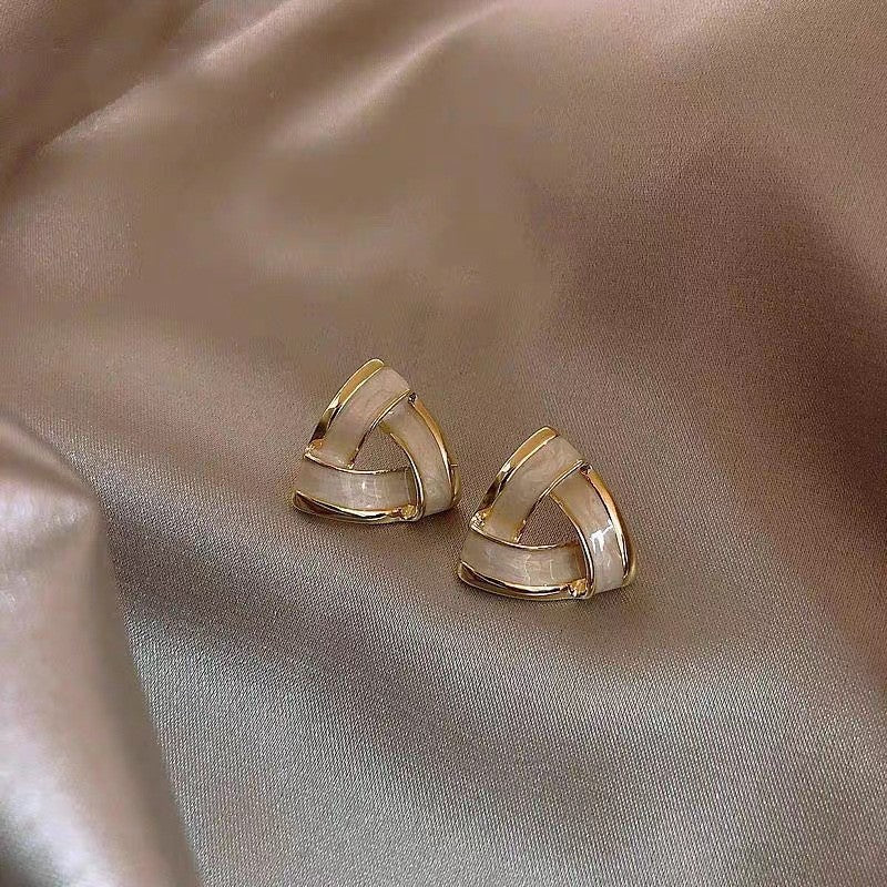 Ivory Interwoven Triangle Stud Earrings