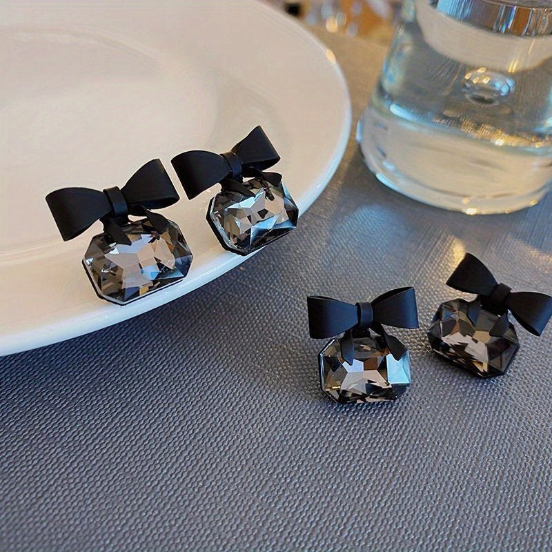 Black Bow Crystal Earrings
