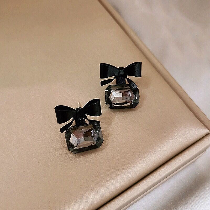 Black Bow Crystal Earrings