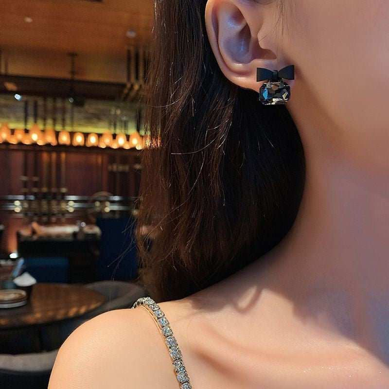 Black Bow Crystal Earrings