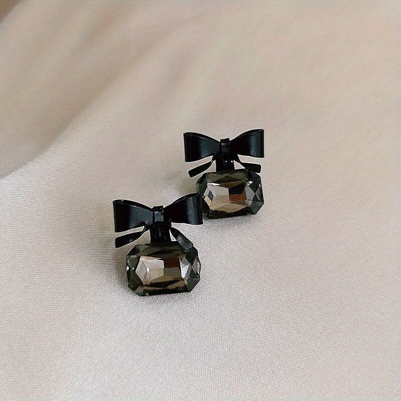 Black Bow Crystal Earrings