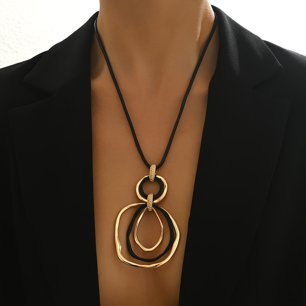 Interlocking Circle & Teardrop Cord Necklace