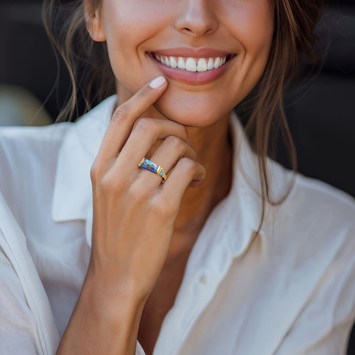 Turquoise Rectangle Ring with Blue Accent Stones