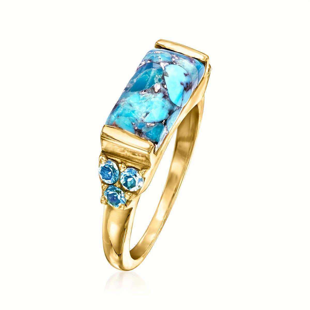 Turquoise Rectangle Ring with Blue Accent Stones