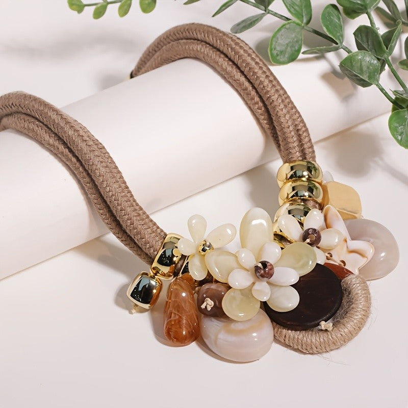Mixed Material Floral Statement Necklace
