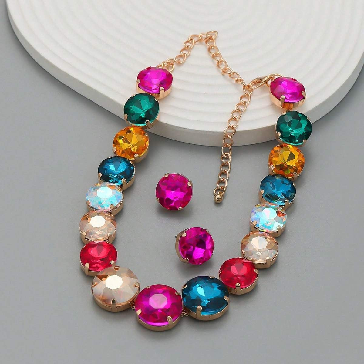 Iridescent Crystal Collar Necklace Set