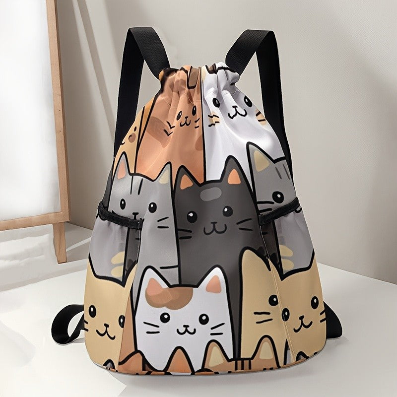 Cat Print Drawstring Backpack
