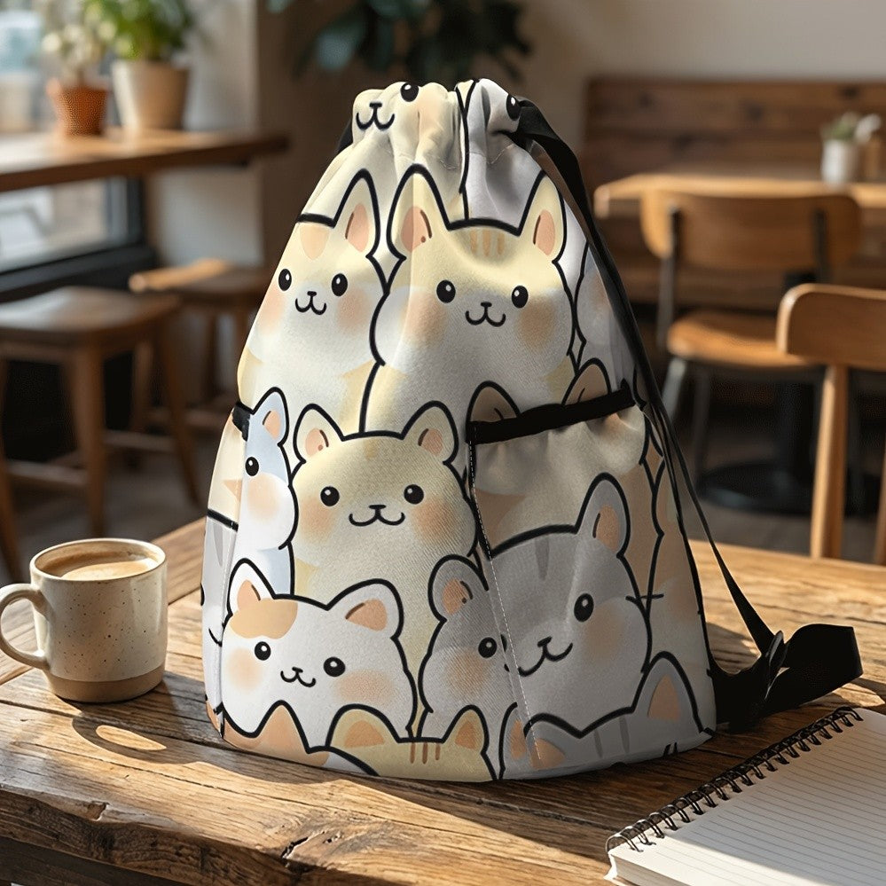 Cat Print Drawstring Backpack