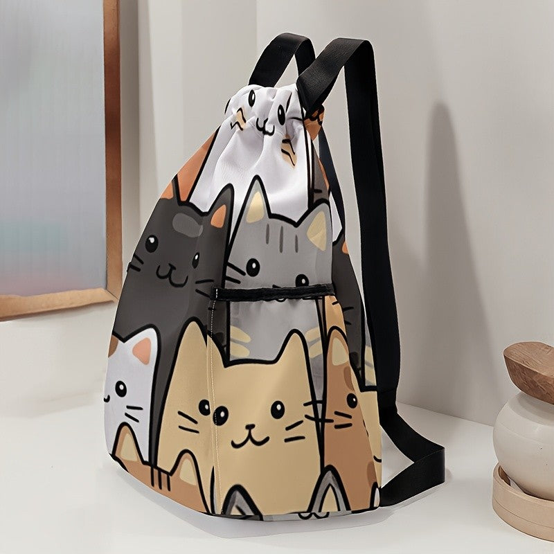 Cat Print Drawstring Backpack