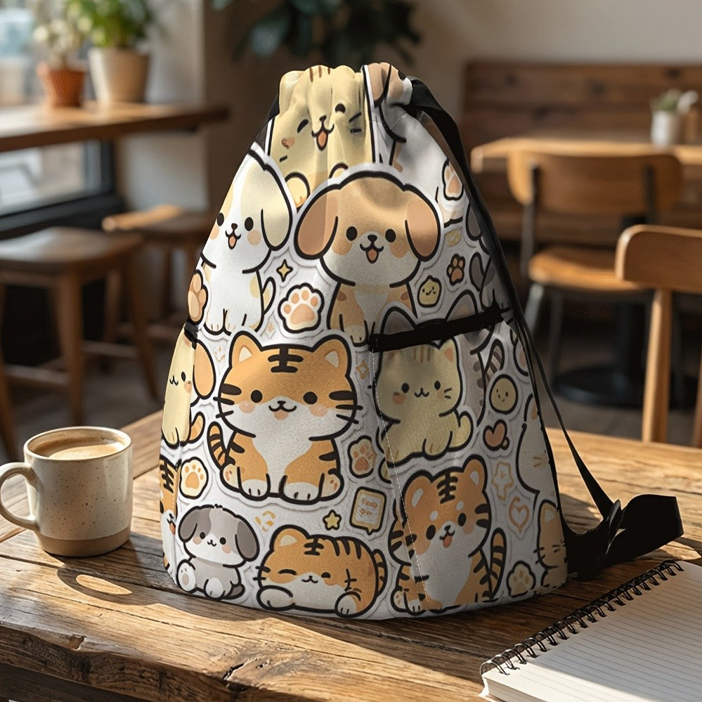Cat Print Drawstring Backpack
