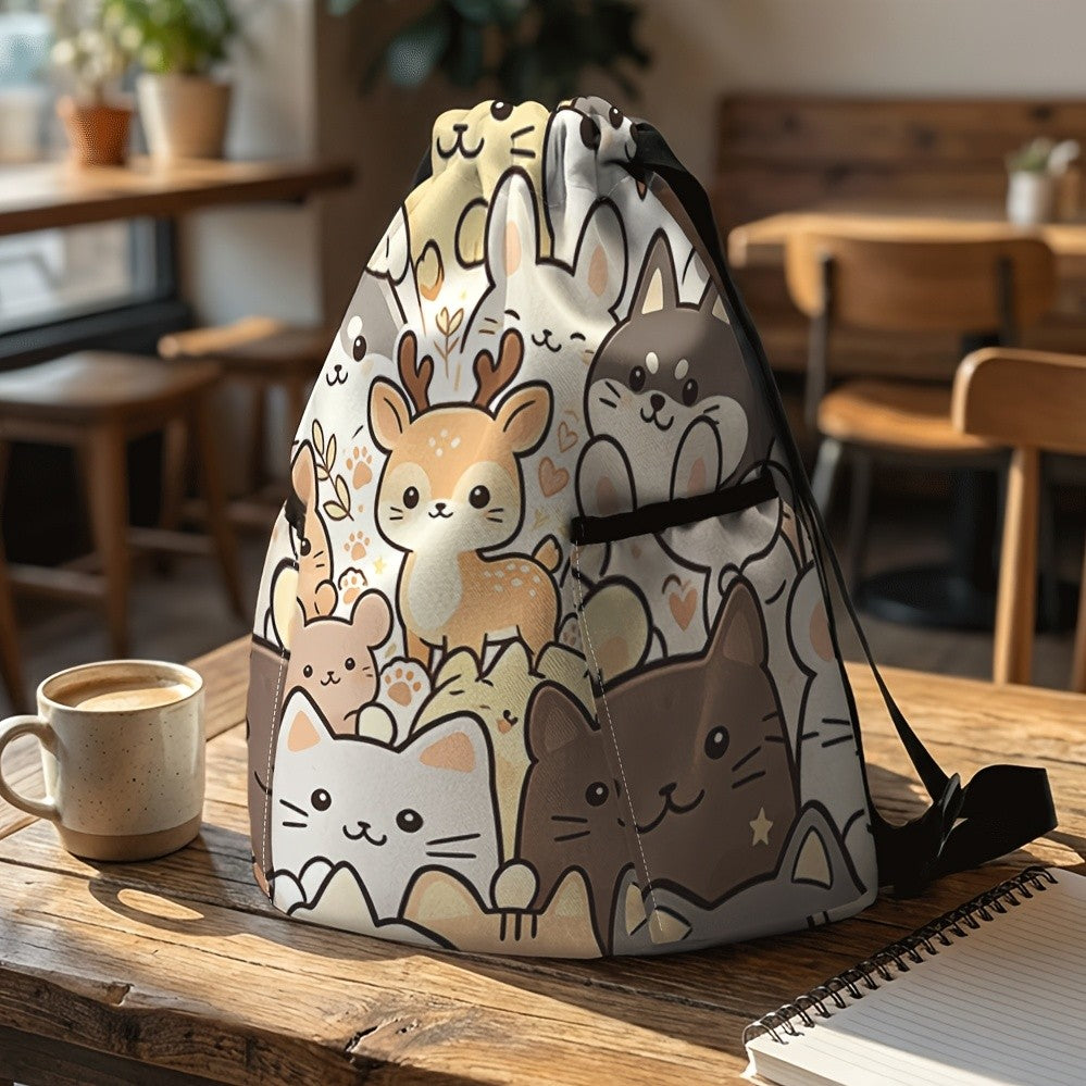 Cat Print Drawstring Backpack