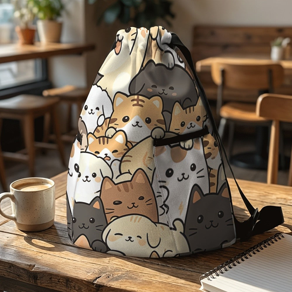 Cat Print Drawstring Backpack