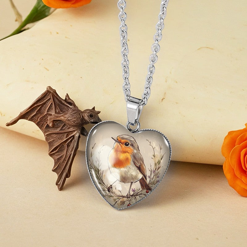 Robin Bird Heart Necklace