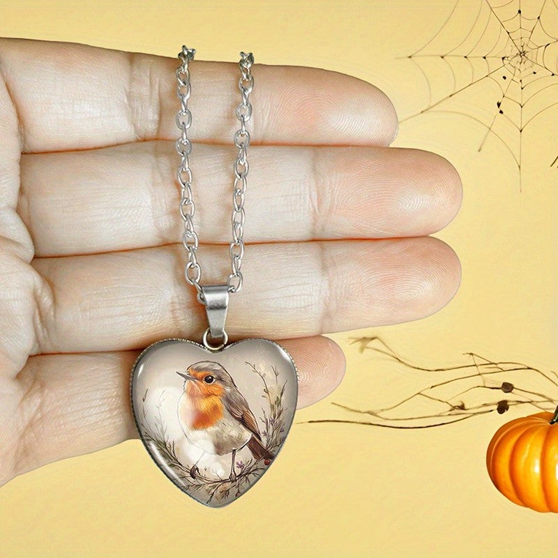 Robin Bird Heart Necklace
